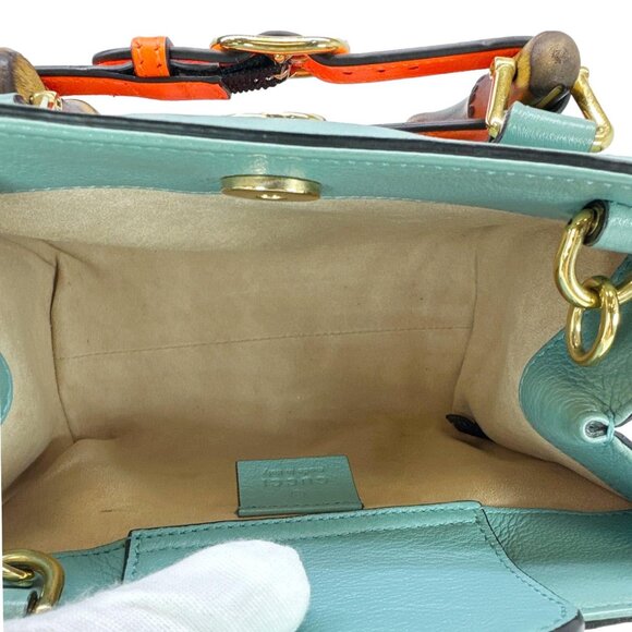Gucci  Diana Bamboo Mini Leather Tote Bag Green 655661 - Picture 12 of 15
